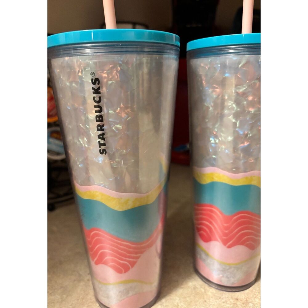 2 Starbucks 2020 Spring Collection Pastel Wave Iridescent Venti Tumbler 24oz